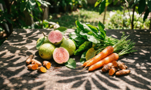 jambu, kunyit, bayam, wortel