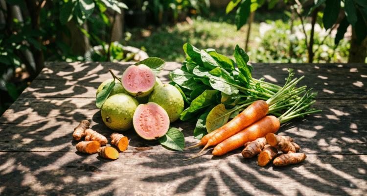 jambu, kunyit, bayam, wortel